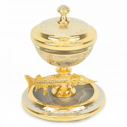 Икорница &amp;quot;Стерлядка&amp;quot; камень агат в подарочной упаковке Златоуст