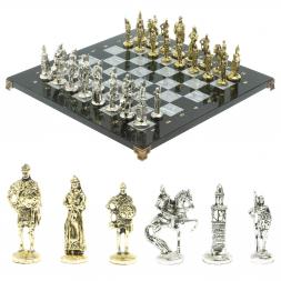 Шахматы подарочные "Русь" доска 40х40 см из серого мрамора