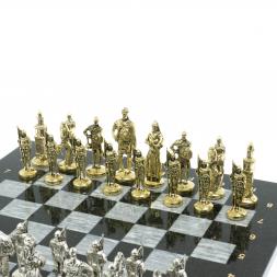 Шахматы подарочные "Русь" доска 40х40 см из серого мрамора