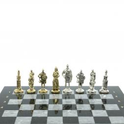 Шахматы подарочные "Русь" доска 40х40 см из серого мрамора