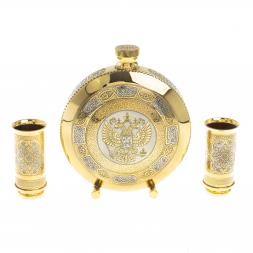 Фляжка с двумя стопками для водки &amp;quot;Герб&amp;quot; Златоуст