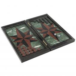 Подарочные нарды из камня "Звезда" змеевик и лемезит