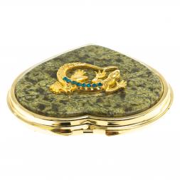 Зеркало "Сердце" из змеевика с круглой ящерицей цвет золото