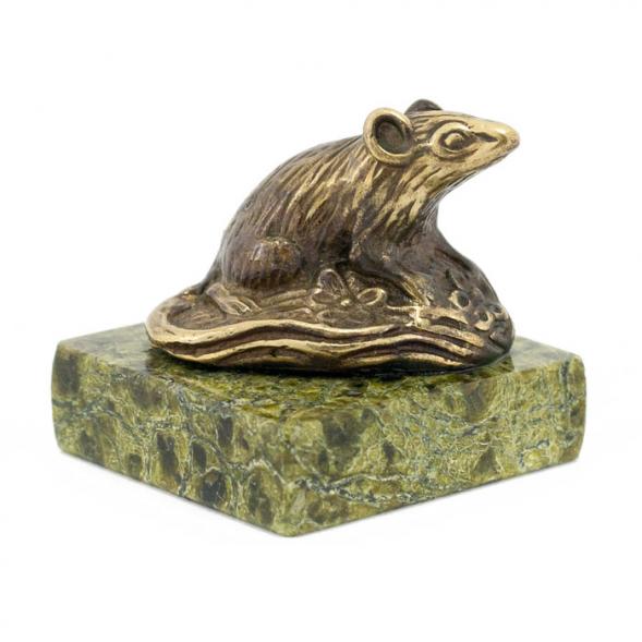 Статуэтка &amp;quot;Крыса на полене&amp;quot; бронза змеевик 116170