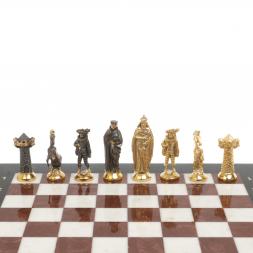 Шахматы "Средневековье" из мрамора и лемезита фигуры бронза 40х40 см