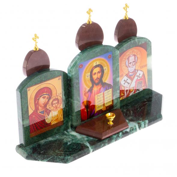 Икона с подсвечником Триптих змеевик лемезит 33,5х9,5х24 см 119940