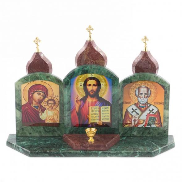 Икона с подсвечником Триптих змеевик лемезит 33,5х9,5х24 см 119940