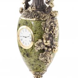 Настольная ваза с часами "Виноград" бронза змеевик