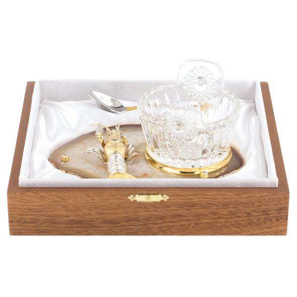 Икорница &amp;quot;Рак&amp;quot; агат бронза малая Златоуст 120521