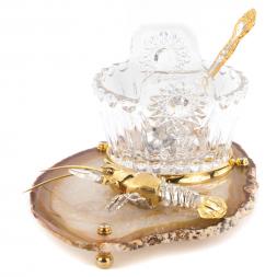 Икорница &amp;quot;Рак&amp;quot; агат бронза малая Златоуст