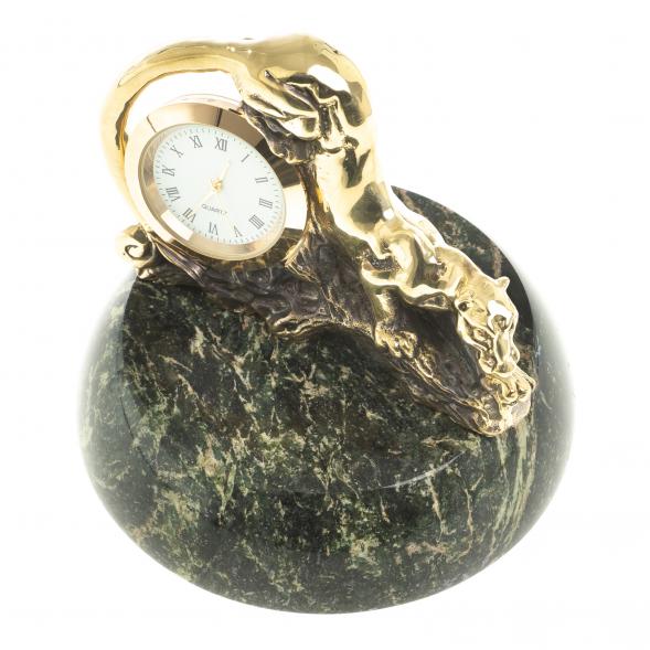 Часы из бронзы &amp;quot;Пантера&amp;quot; на подставке из змеевика 123382