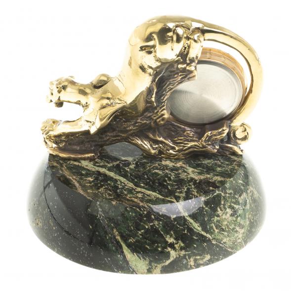 Часы из бронзы &amp;quot;Пантера&amp;quot; на подставке из змеевика 123382