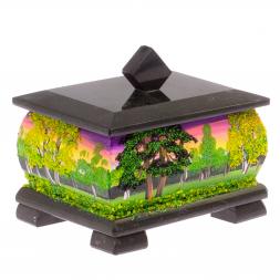 Шкатулка из черного змеевика "Летний пейзаж" 12х10х9,5 см