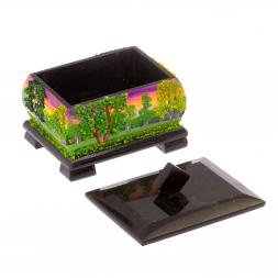 Шкатулка из черного змеевика "Летний пейзаж" 12х10х9,5 см