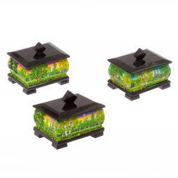 Шкатулка из черного змеевика "Летний пейзаж" 12х10х9,5 см