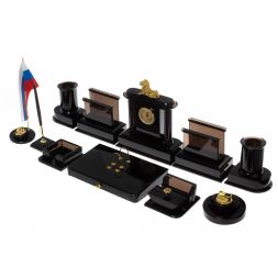 Настольный набор &amp;quot;Лев&amp;quot; из черного обсидиана