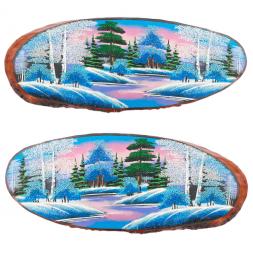 Панно на срезе дерева &amp;quot;Зима&amp;quot; горизонтальное 75-80 см каменная крошка