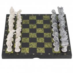 Шахматы настольные &amp;quot;Русские сказки&amp;quot; камень змеевик 40х40 см