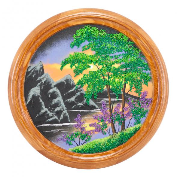 Панно каменное на тарелке из дерева &amp;quot;Летний пейзаж&amp;quot; 40 см 111128