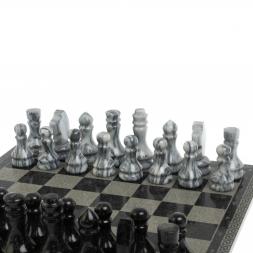 Шахматы с гравировкой "Греческий орнамент" доска 40х40 см змеевик / серый мрамор