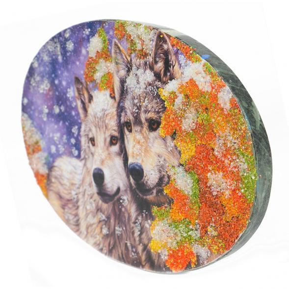 Панно из камня на подставке &amp;quot;Волчья пара&amp;quot; 19х3,5х13 см 117988