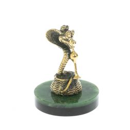 Статуэтка &amp;quot;Змея с дудочкой&amp;quot; бронза на подставке из нефрита
