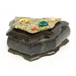 Шкатулка скошенная малая змеевик 14х9х7,5 см