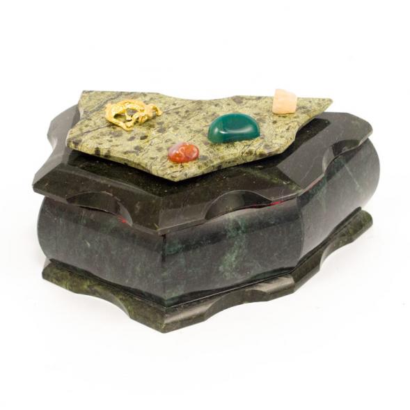 Шкатулка скошенная малая змеевик 14х9х7,5 см 112314