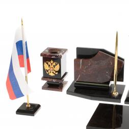 Настольный набор с гербом и флагом России камень креноид змеевик