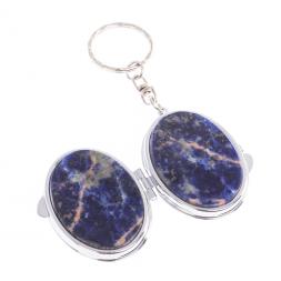 Складное зеркало брелок из содалита овальное