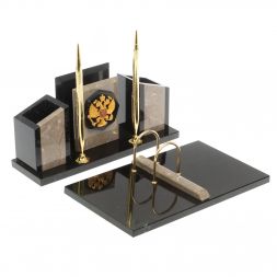 Письменный набор &amp;quot;Канцелярский&amp;quot; с гербом камень бежевый мрамор