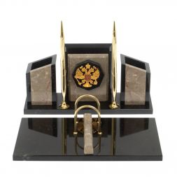 Письменный набор &amp;quot;Канцелярский&amp;quot; с гербом камень бежевый мрамор