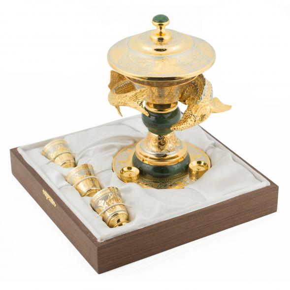 Икорница &amp;quot;Осетр со стопками&amp;quot; из нефрита Златоуст 118866