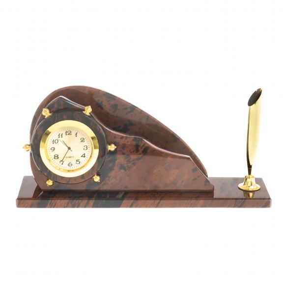 Визитница с часами &amp;quot;Штурвал&amp;quot; из коричневого обсидиана 122888