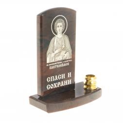 Икона с подсвечником &amp;quot;Св. Пантелеймон&amp;quot; камень обсидиан