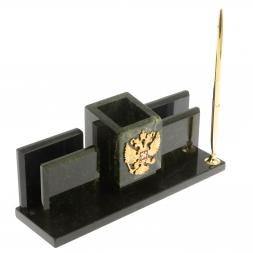 Письменный прибор &amp;quot;Менеджер&amp;quot; из черного змеевика с гербом