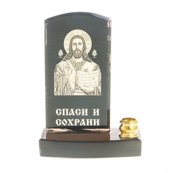 Икона с подсвечником &amp;quot;Спаситель&amp;quot; камень обсидиан 123006