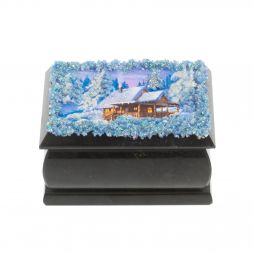 Шкатулка &amp;quot;Зимний пейзаж с домиком&amp;quot; змеевик каменная крошка 10х6,5х6 см