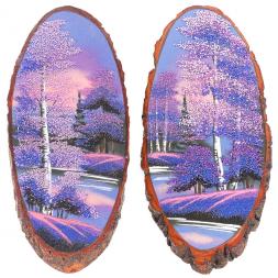 Панно на срезе дерева "Рассвет" вертикальное 40-45 см каменная крошка