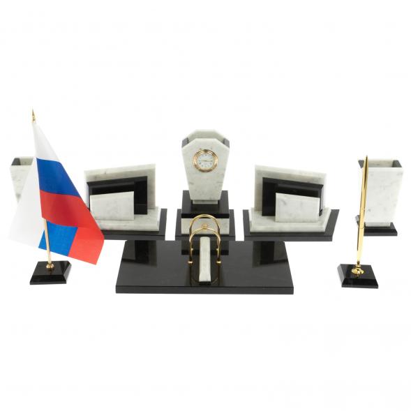 Письменный набор &amp;quot;Бюрократ&amp;quot; из мрамора с часами 129435