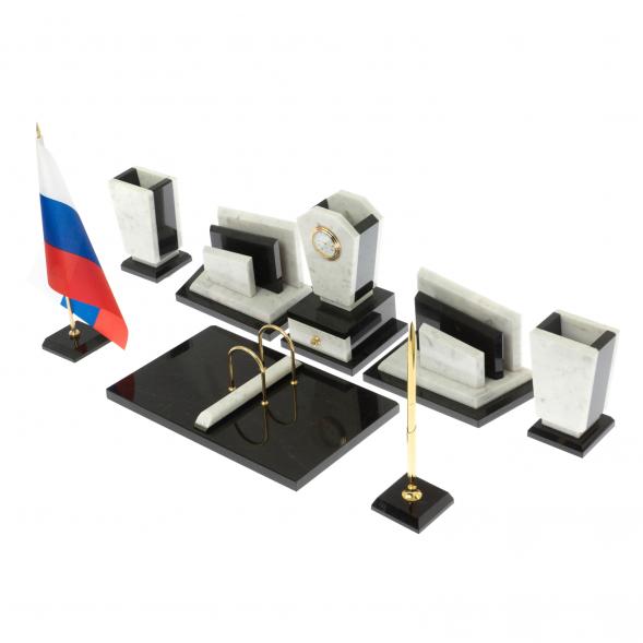 Письменный набор &amp;quot;Бюрократ&amp;quot; из мрамора с часами 129435