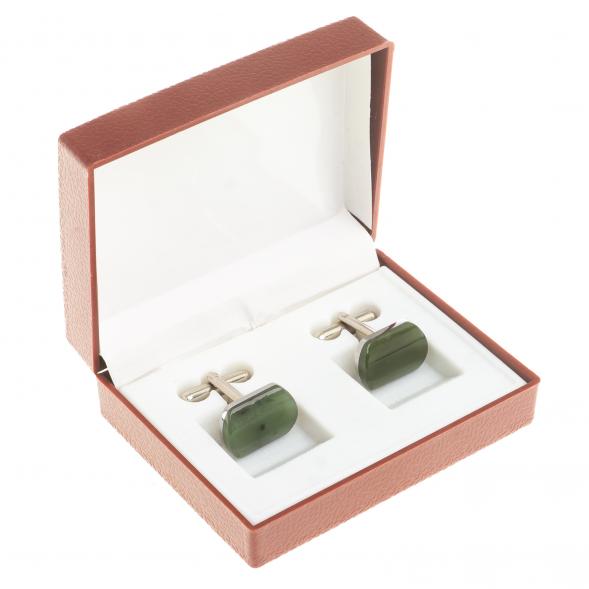 Запонки камень нефрит закругленные 123838