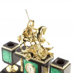 Письменный набор &amp;quot;Георгий Победоносец&amp;quot; из камня малахит с бронзой