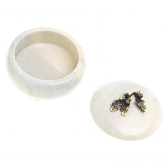 Шкатулка круглая &amp;quot;Желуди&amp;quot; камень мрамор 15х15х8 см 123581