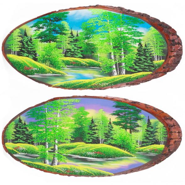 Панно на срезе дерева &amp;quot;Лето&amp;quot; горизонтальное 65-70 см каменная крошка 111091