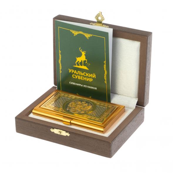 Визитница подарочная &amp;quot;Герб РФ&amp;quot; с фианитами Златоуст 128785