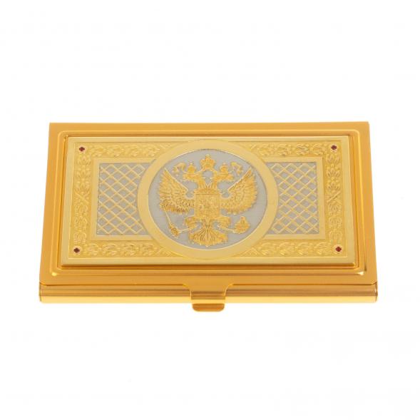 Визитница подарочная &amp;quot;Герб РФ&amp;quot; с фианитами Златоуст 128785