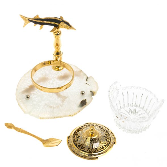 Икорница &amp;quot;Стерлядка&amp;quot; на ножке камень агат Златоуст 129006