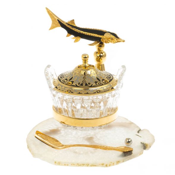 Икорница &amp;quot;Стерлядка&amp;quot; на ножке камень агат Златоуст 129006