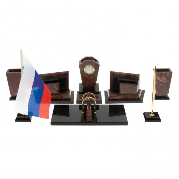 Письменный набор &amp;quot;Бюрократ&amp;quot; из лемезита с часами 129437